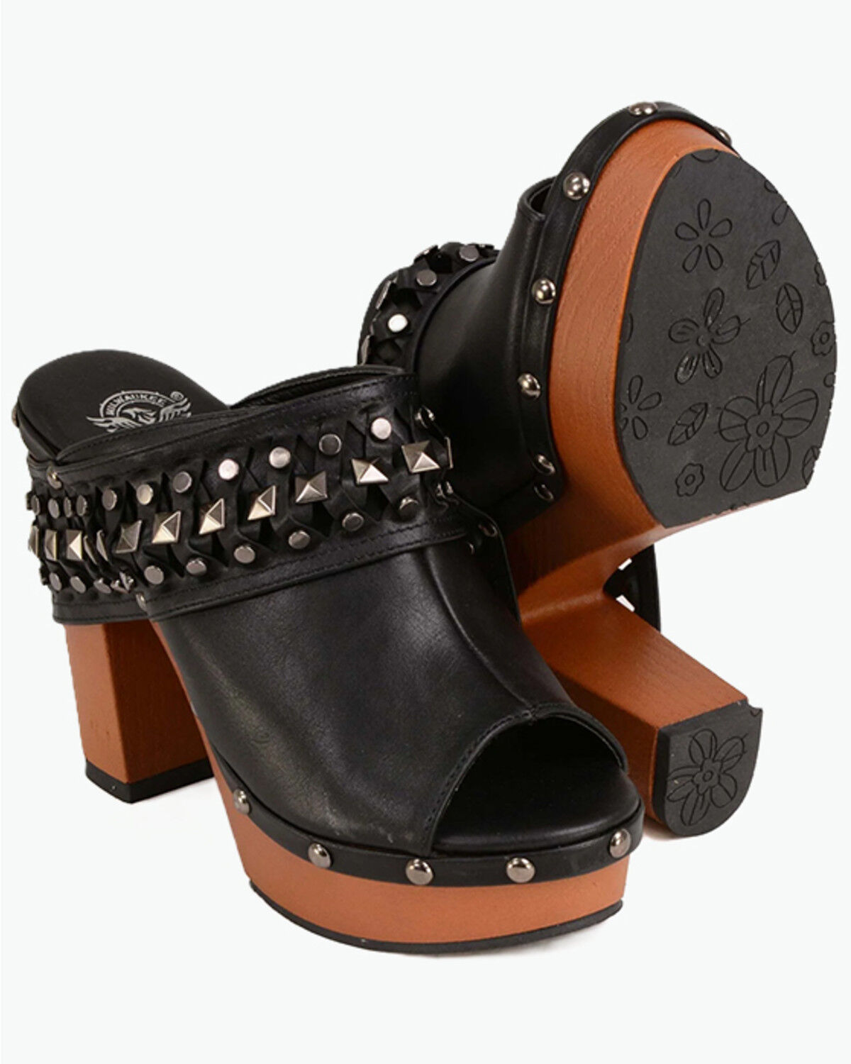 Image #1 - Milwaukee Leather Women's Peep Toe Clogs, Black, hi-res