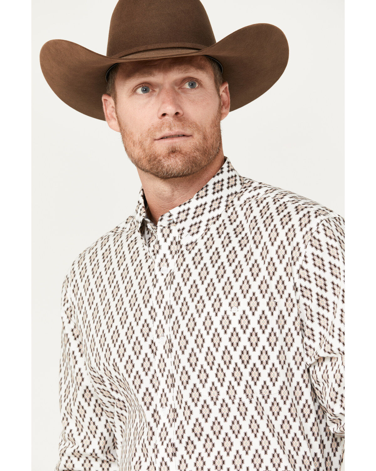 Image #3 - RANK 45&reg; Men's Catfish Southwestern Geo Print Long Sleeve Button-Down Stretch Western Shirt, Coffee, hi-res