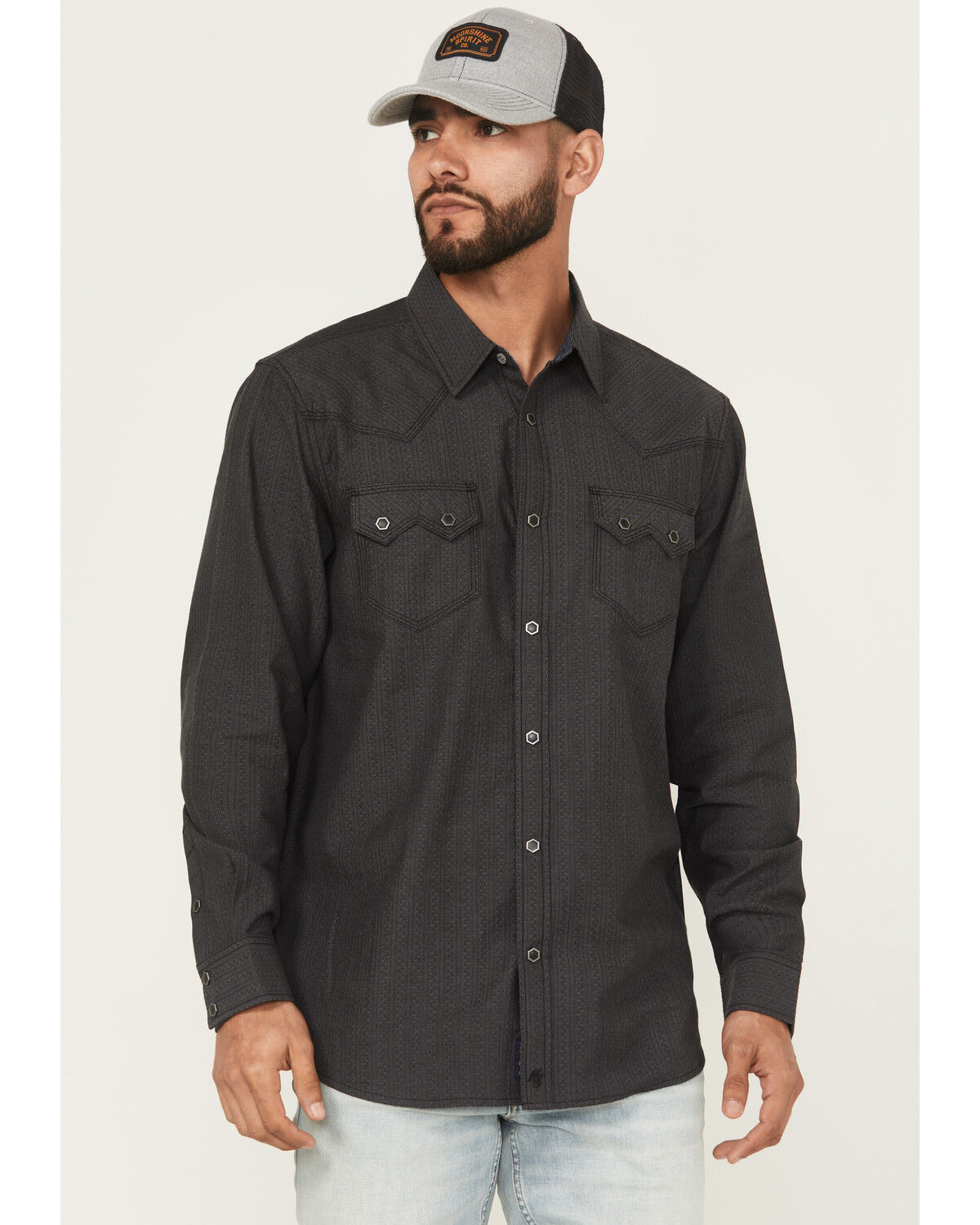 Image #1 - Moonshine Spirit&reg; Men's Cask Aged Striped Long Sleeve Snap Western Shirt, Grey, hi-res