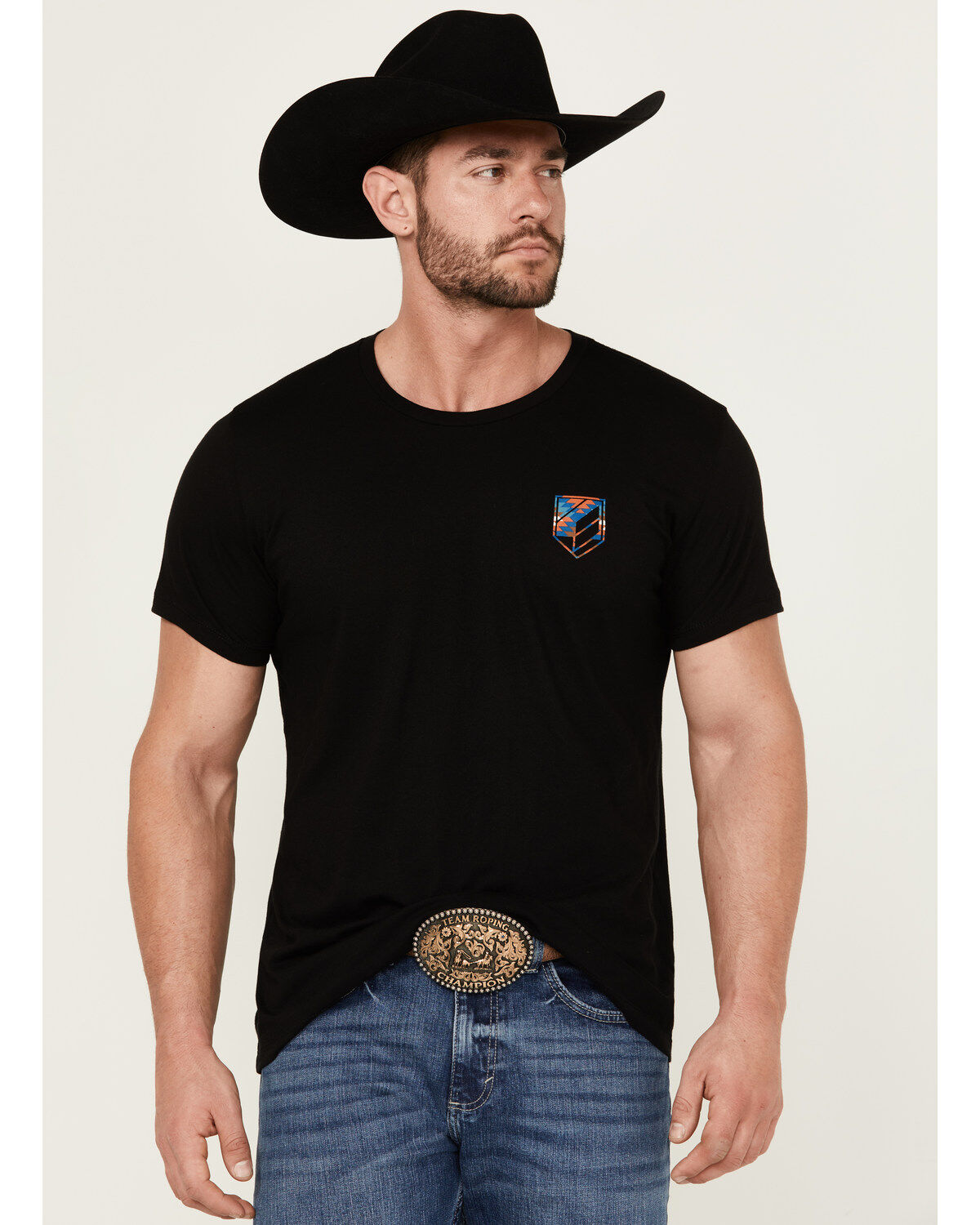 Image #1 - RANK 45&reg; Men's Southwestern Print Bull Logo Short Sleeve Graphic T-Shirt, Black, hi-res