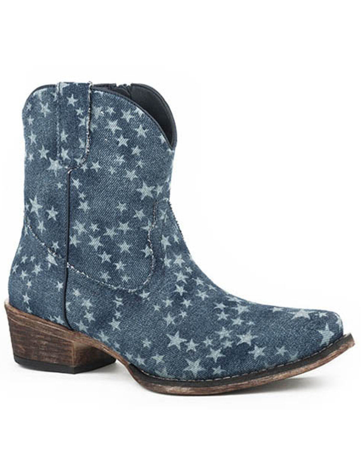 Image #1 - Roper Women's Stone Wash Denim Western Booties - Snip Toe, Blue, hi-res