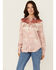 Image #1 - Scully Women's Paisley Print Fringe Long Sleeve Snap Western Shirt, Peach, hi-res