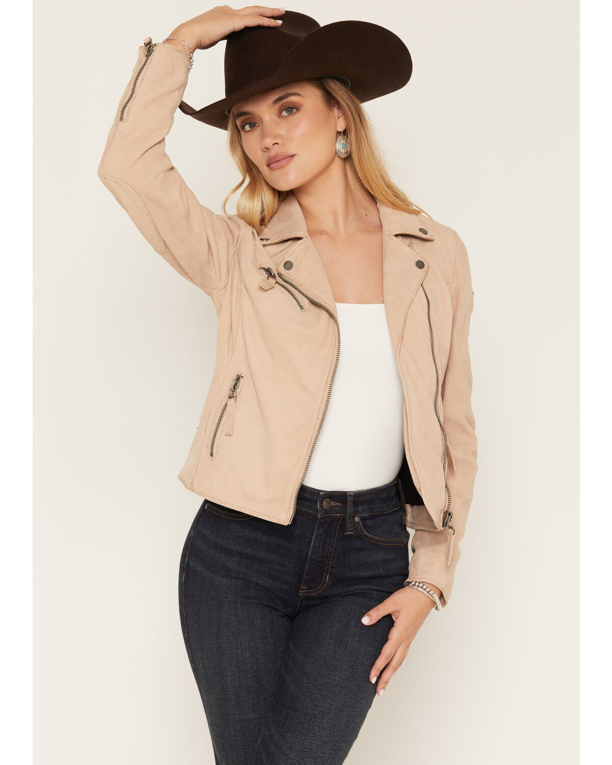 Image #1 - Mauritius Leather Women's Misty Star Leather Jacket, Cream, hi-res