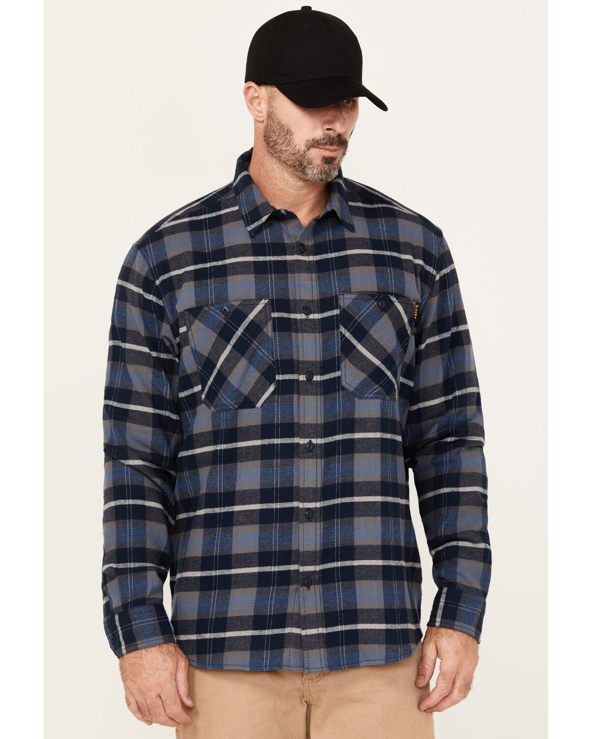 Hawx Men's Ball Plaid Print Long Sleeve Button-Down Flannel Work Shirt, Navy, hi-res