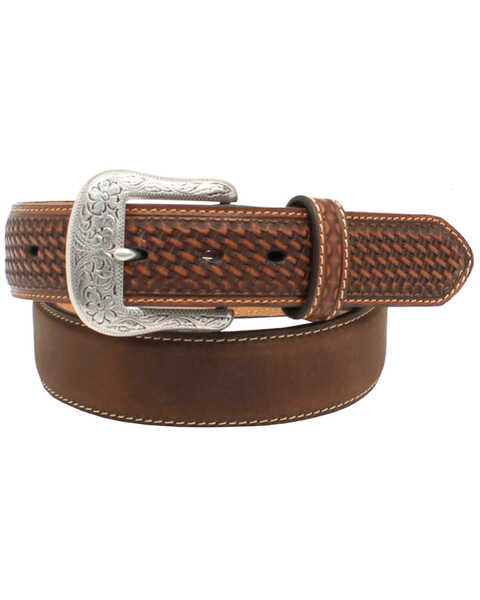 Image #1 - Ariat Men's Basketweave Embellished Leather Belt, Aged Bark, hi-res