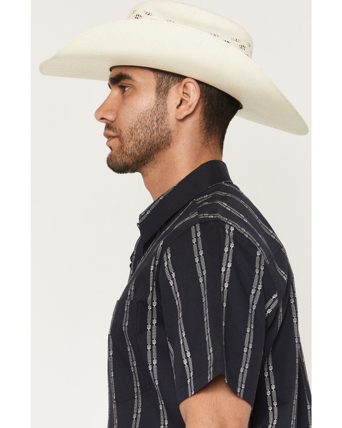 Image #2 - Cody James Men's Colorado Ridge Striped Short Sleeve Button-Down Stretch Western Shirt, Dark Blue, hi-res