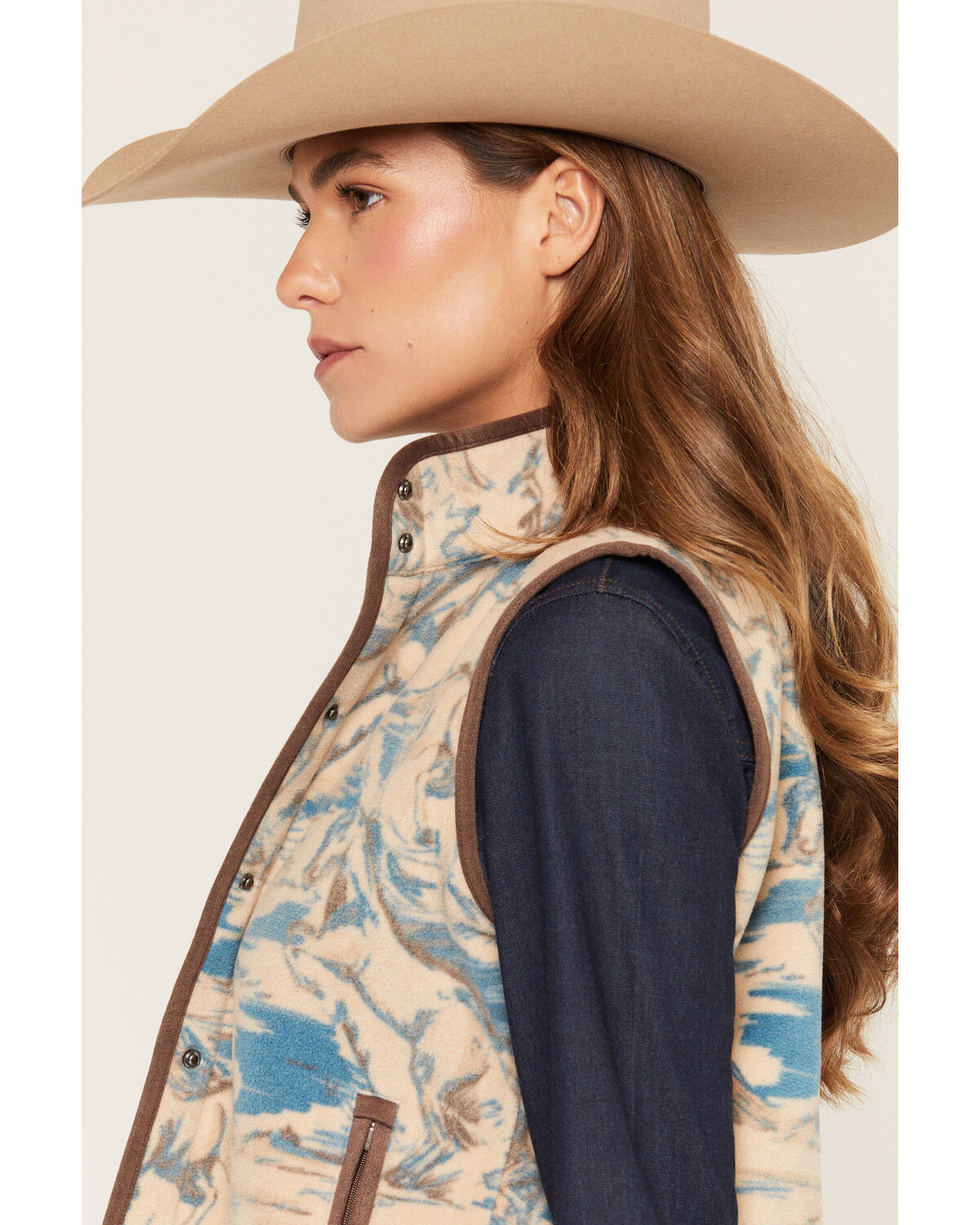 Image #2 - Shyanne Women's Horse Print Polar Fleece Vest, Khaki, hi-res