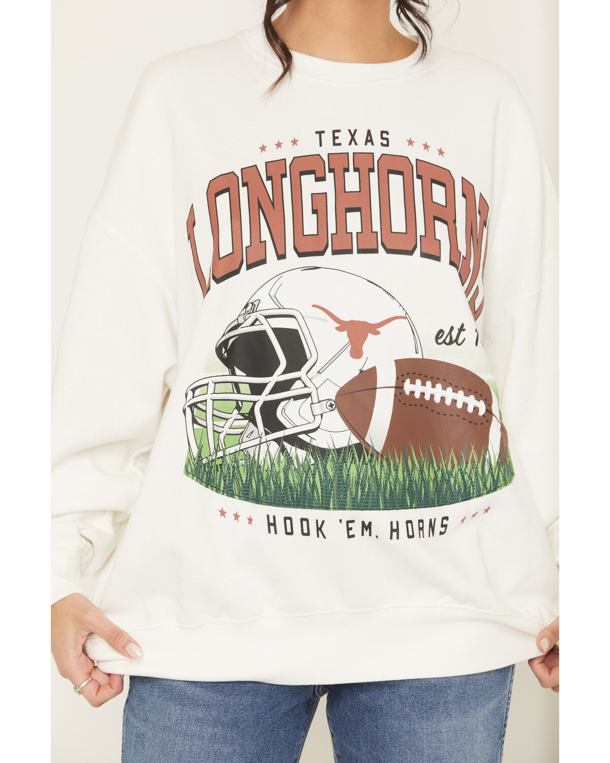Image #3 - Gameday Women's Texas Longhorns Helmet Embroidered Graphic Crewneck, White, hi-res