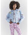 Image #1 - Wrangler® X Barbie™ Women's Light Wash Patched Denim Jacket , Light Wash, hi-res