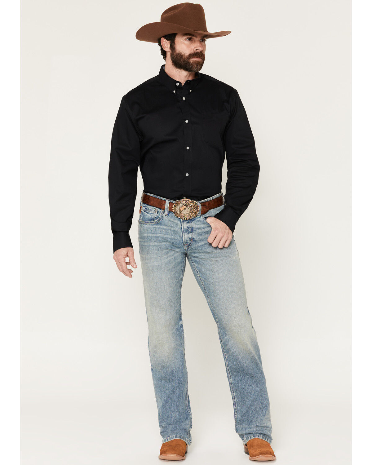 Moonshine Spirit&reg; Men's Maverick Medium Wash Slim Bootcut Stretch Denim Jeans, Medium Wash, hi-res
