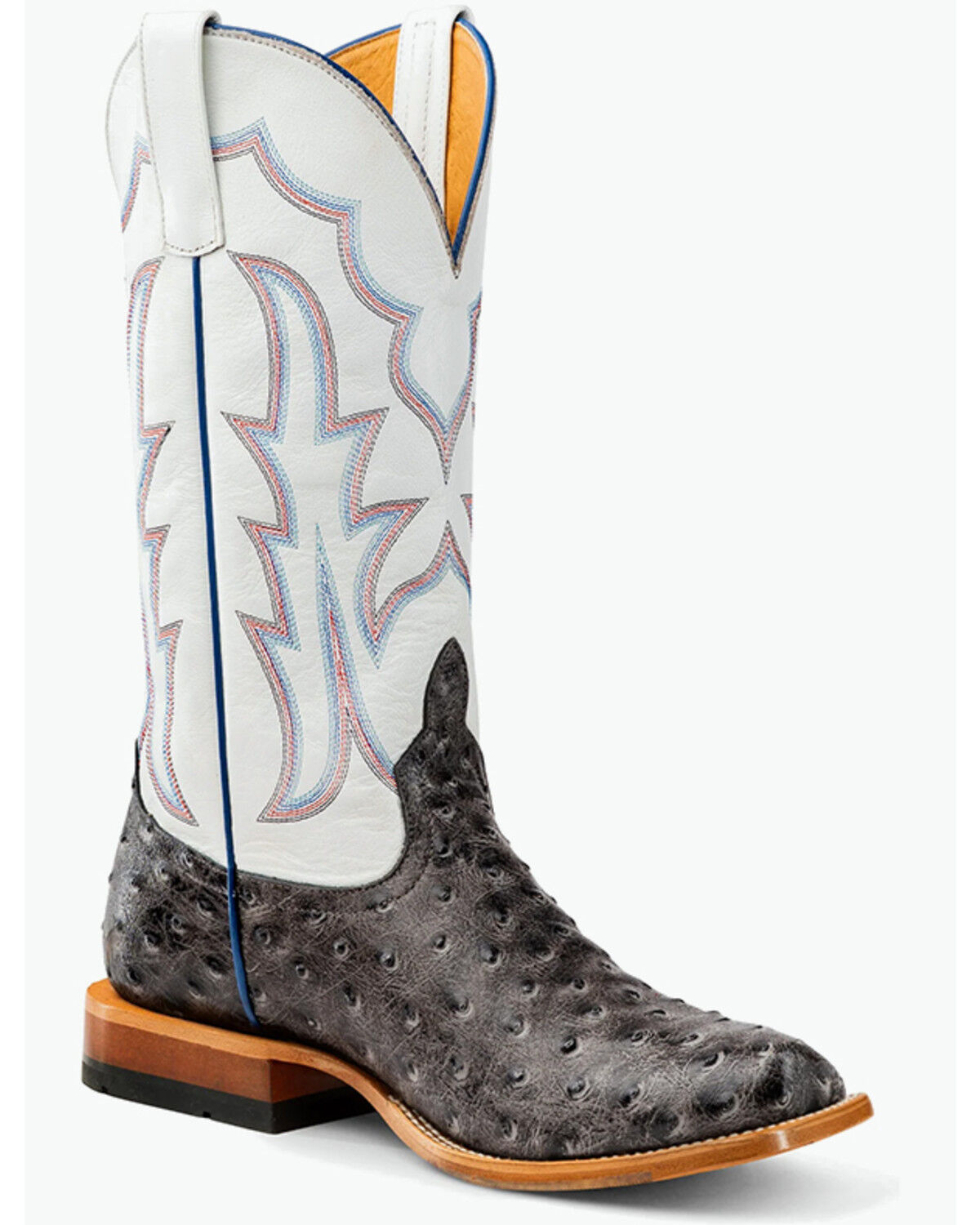 Image #1 - Horse Power Men's Ostrich Print Western Boots - Square Toe, Grey, hi-res