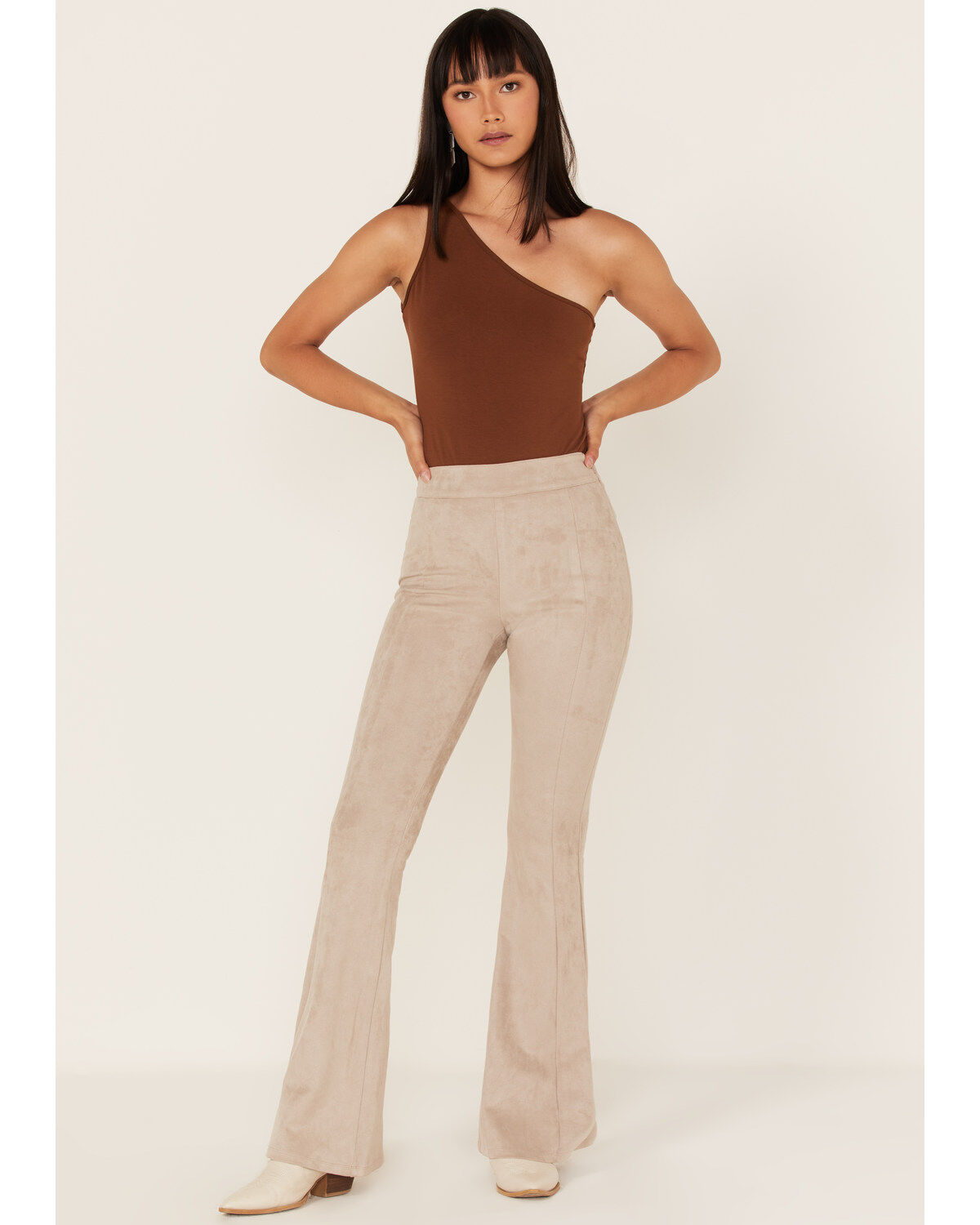 Shyanne Women's Faux Suede Flare Pants, Taupe, hi-res