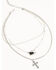 Image #1 - Shyanne Women's Layered Cow Print and Cross Pendant Necklace , Silver, hi-res