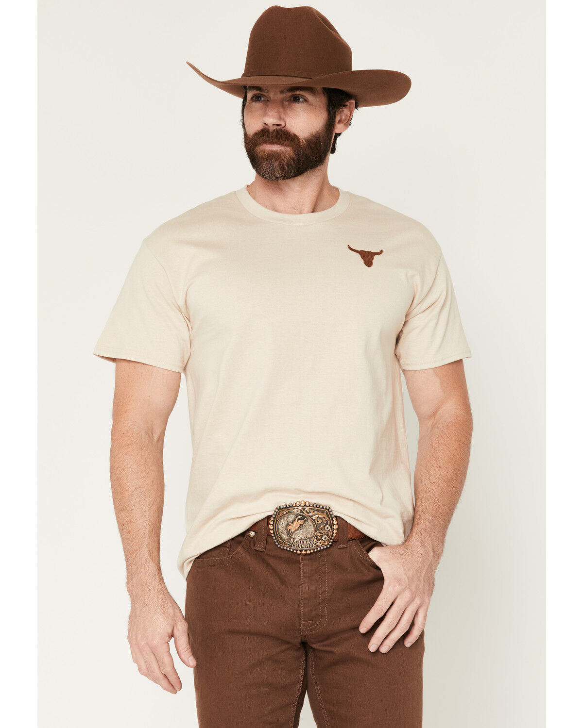 Cody James Men's Bull Skull Embroidered Short Sleeve Graphic T-Shirt, Tan, hi-res
