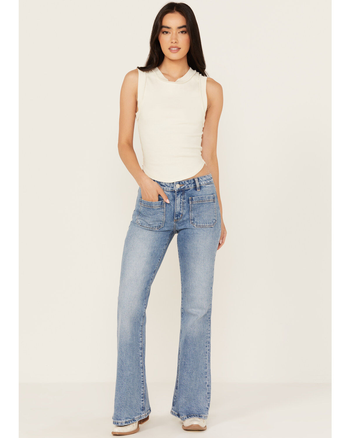 Rolla's Women's Carlson Medium Wash Low Rise East Coast Stretch Flare Jeans, Medium Wash, hi-res