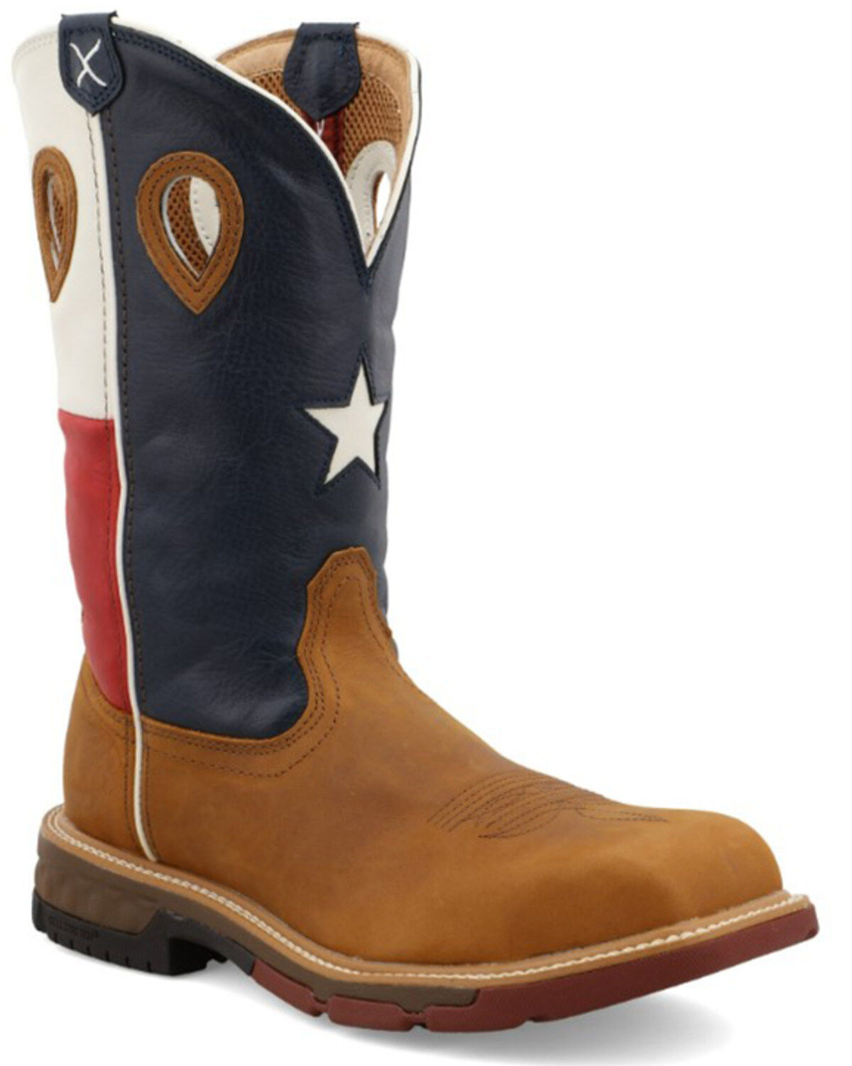 Image #1 - Twisted X Men's Texas Flag Western Work Boots - Nano Composite Toe, Lt Brown, hi-res