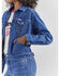 Image #4 - Wrangler® X Barbie™ Women's Dark Wash Barbie™ Logo Zip Front Denim Jacket , Dark Wash, hi-res