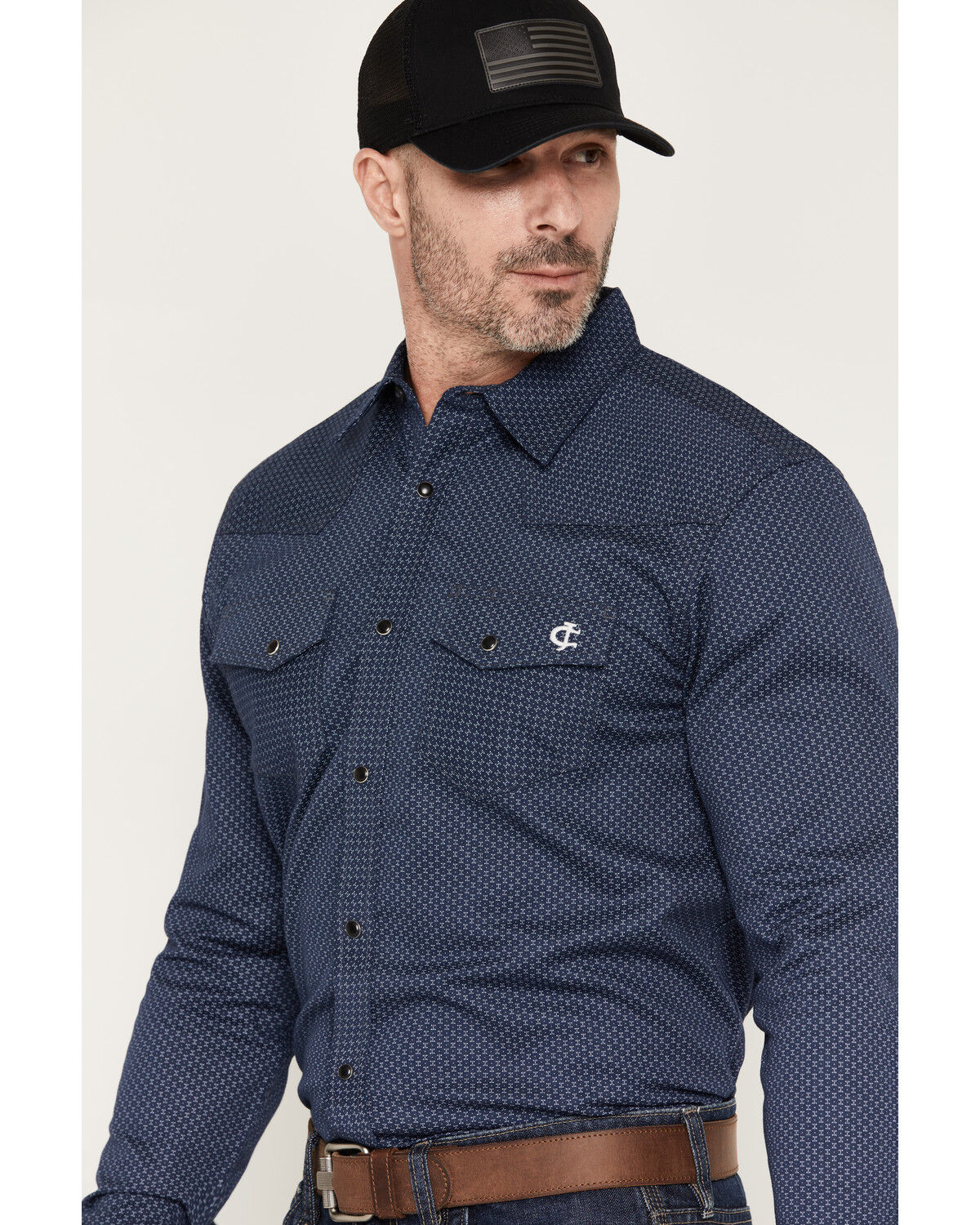Image #2 - Cody James Men's FR Medora Print Long Sleeve Snap Stretch Western Work Shirt, Navy, hi-res