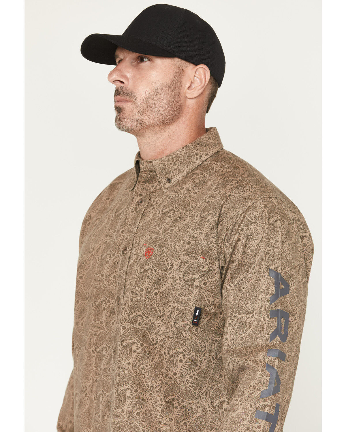 Image #2 - Ariat Men's FR Gehrig Paisley Print Long Sleeve Button-Down Work Shirt, Brown, hi-res