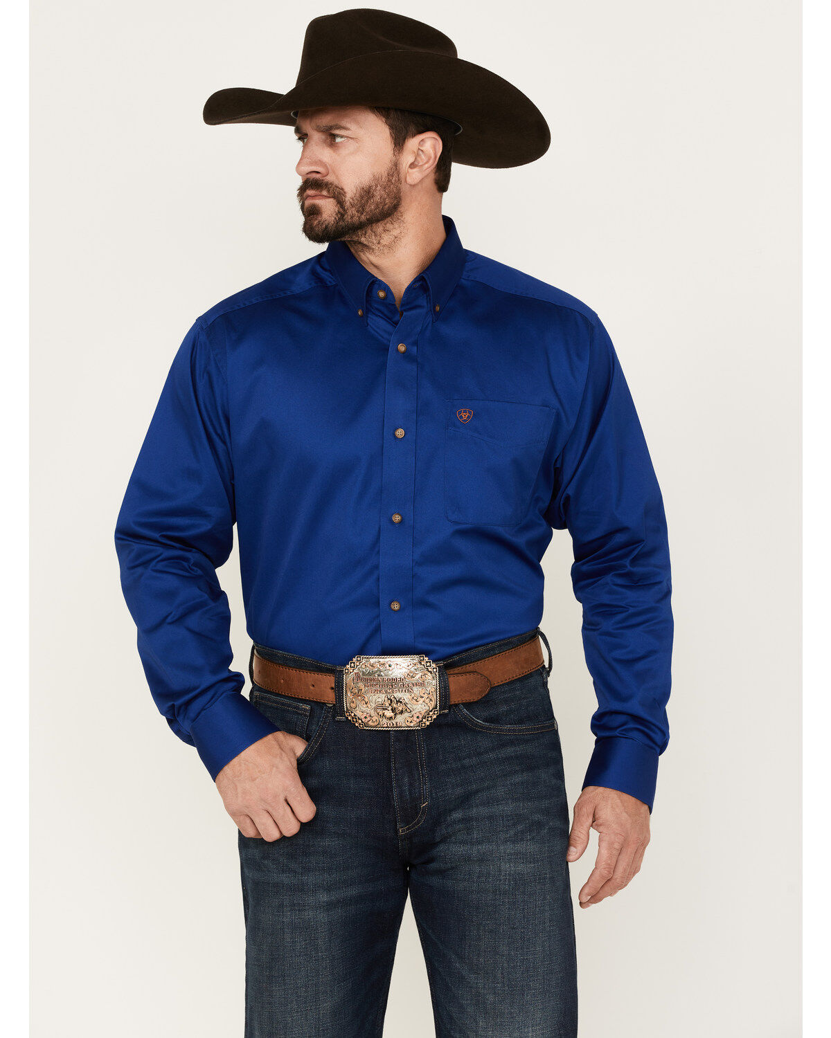 Ariat Men's Twill Long Sleeve Button-Down Shirt, Blue, hi-res