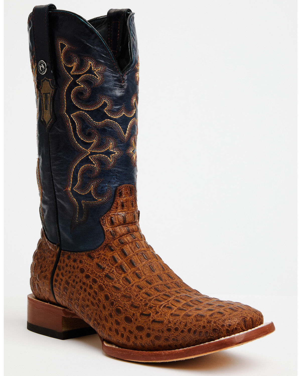 Image #1 - Tanner Mark Men's Ridgeback Caiman Print Western Boots - Broad Square Toe, Cognac, hi-res