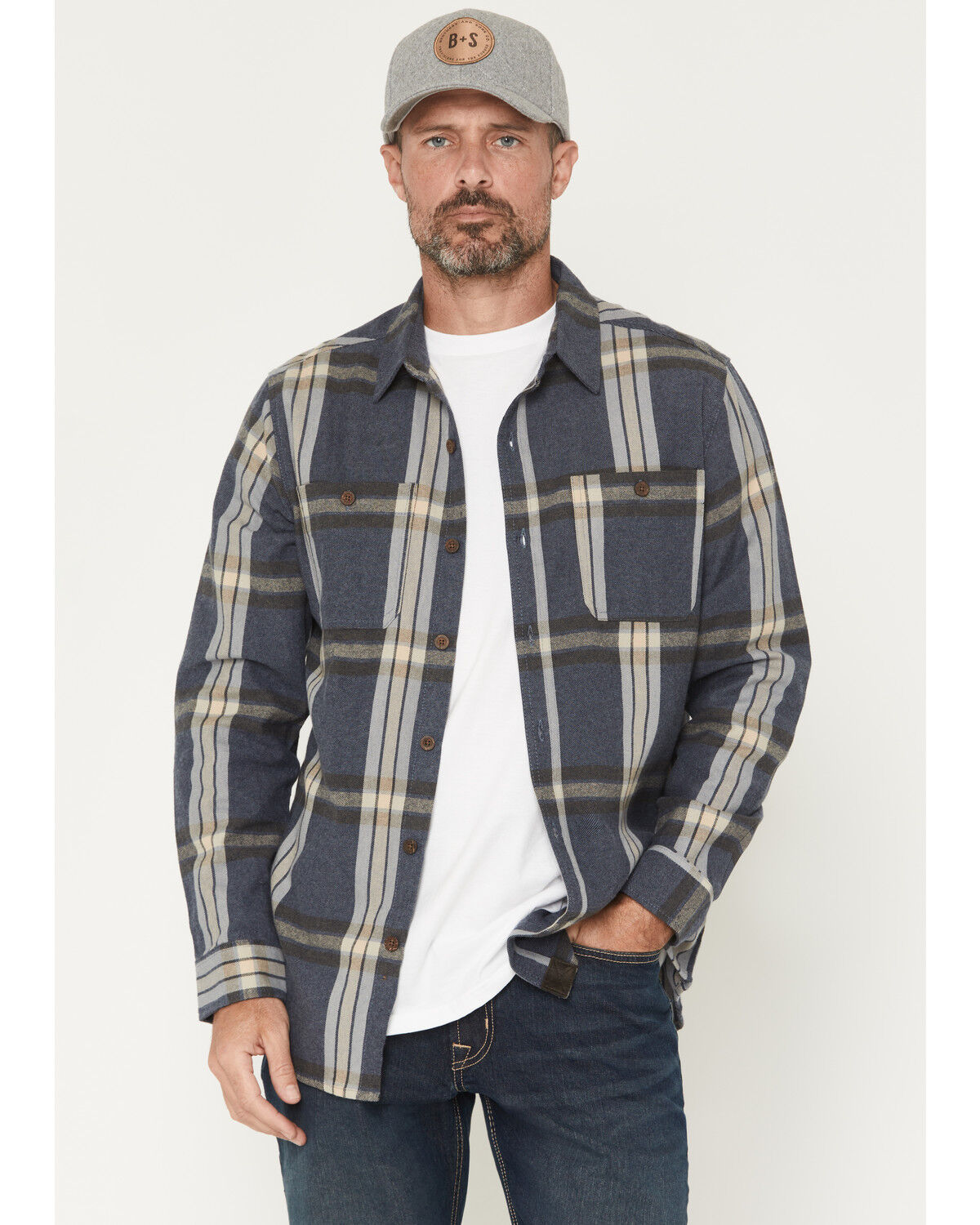 Image #1 - Dakota Grizzly Men's Grant Plaid Print Long Sleeve Button-Down Flannel Shirt, Blue, hi-res
