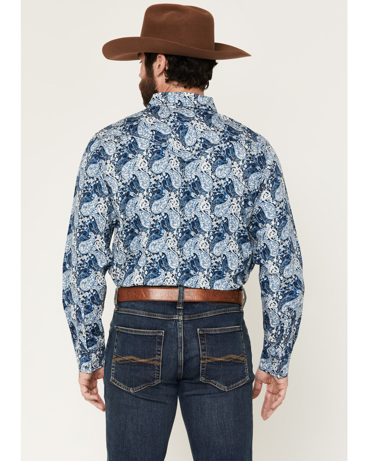 Image #4 - Cody James Men's Escape Route Paisley Print Long Sleeve Snap Western Shirt, Light Blue, hi-res