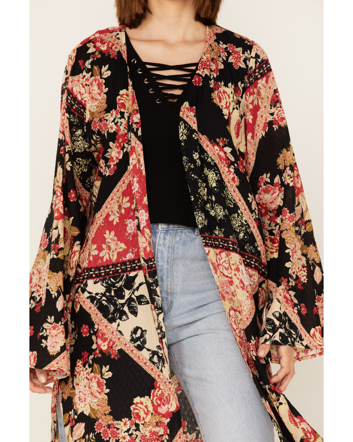 Image #2 - Band of the Free Women's High Hopes Patchwork Floral Print Long Sleeve Kimono, Multi, hi-res