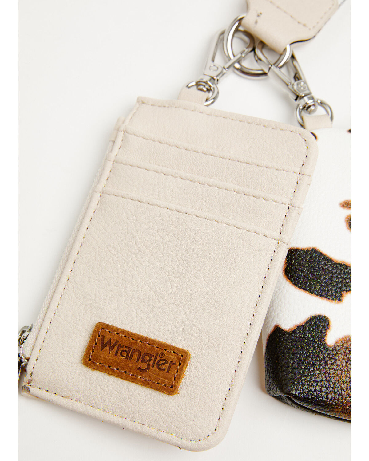 Image #3 - Wrangler Women's Boot Barn Exclusive Daisy Cow Print Dual Pouch Wristlet, Beige, hi-res