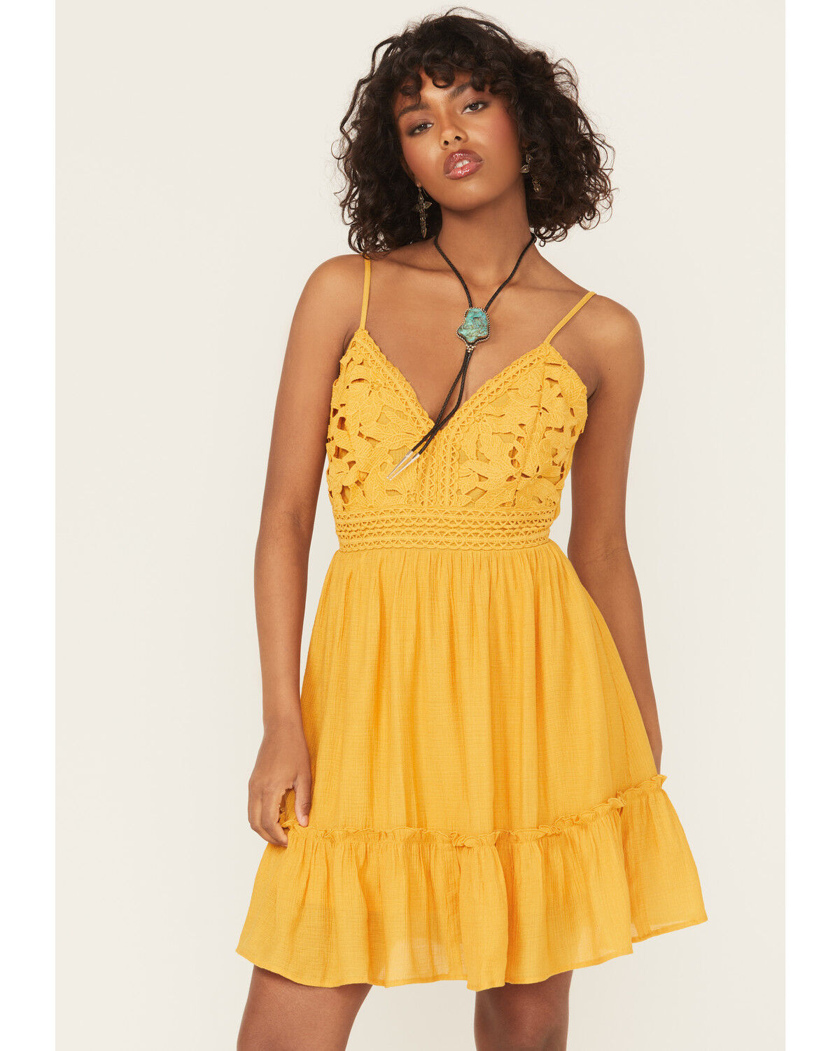 Shyanne Women's Bustier Tie Back Lace Mini Dress, Gold, hi-res