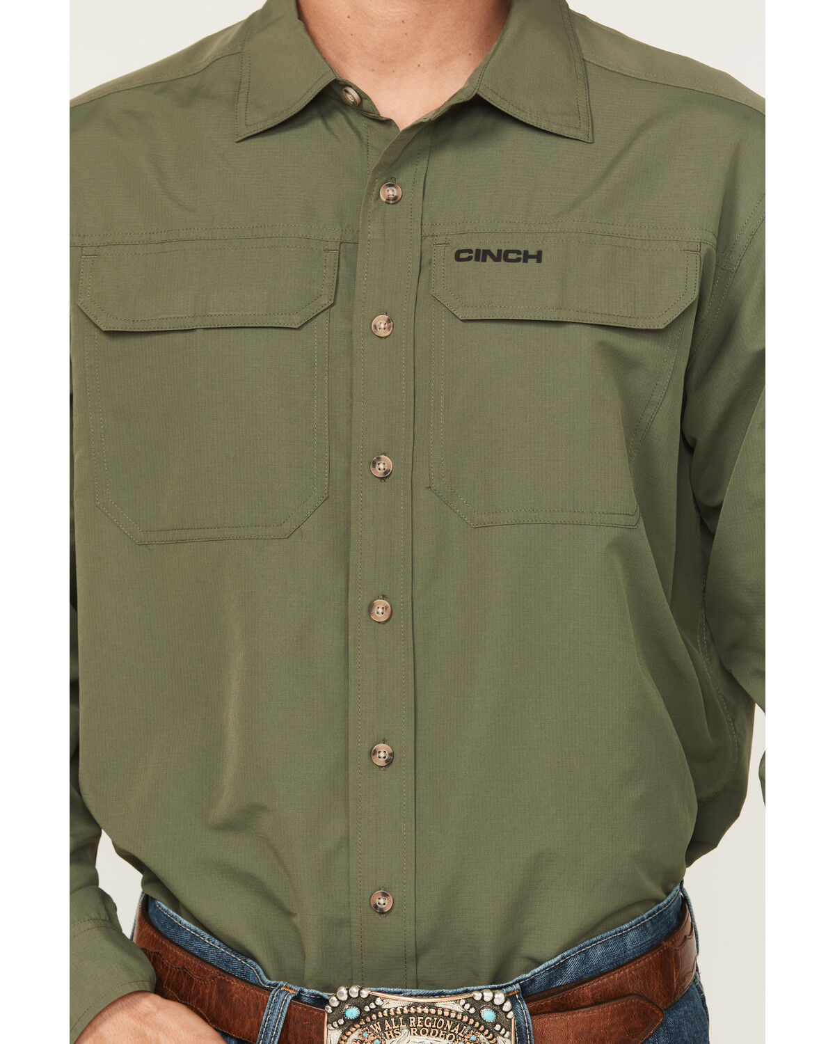Image #3 - Cinch Men's Solid Arenaflex Long Sleeve Button-Down Performance Stretch Western Shirt, Green, hi-res