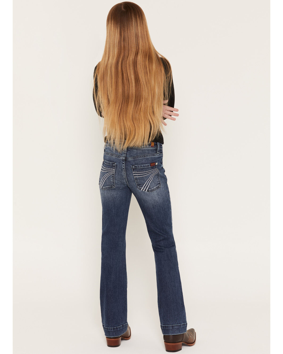 7 For All Mankind Girls' Lake Dark Wash Mini Dojo Trouser Stretch Denim Jeans, Blue, hi-res