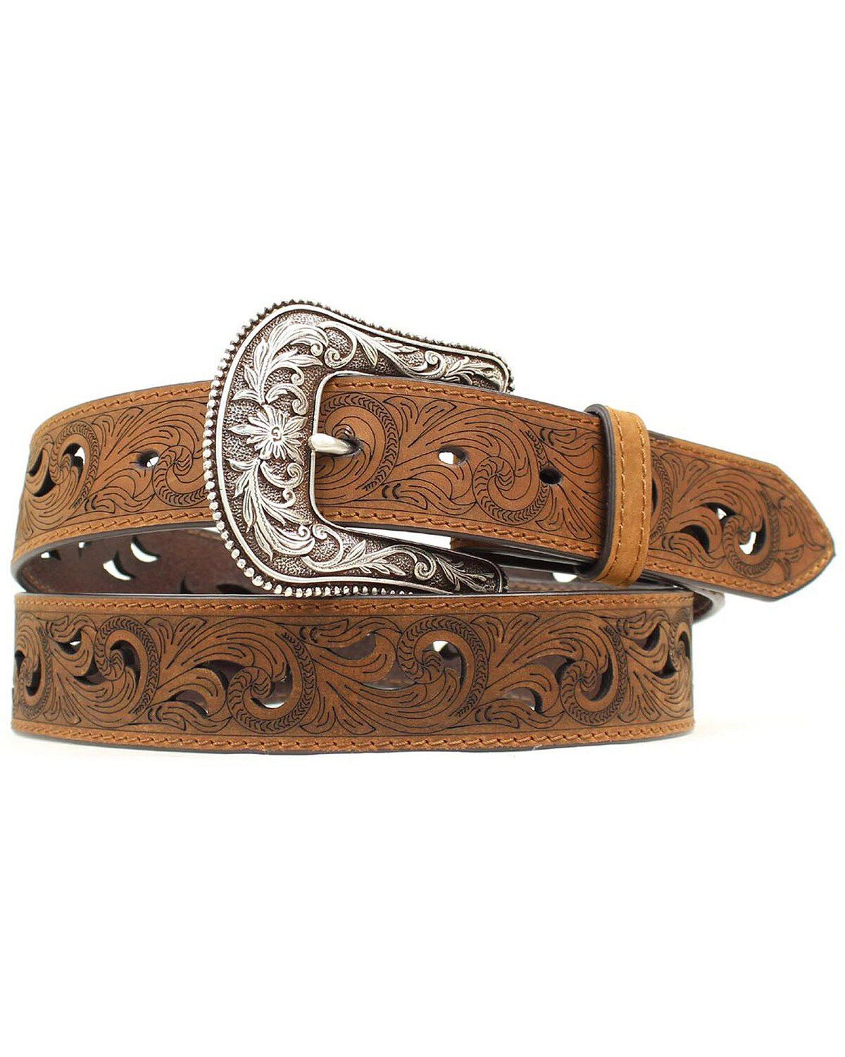 Ariat Paisley Design Cutout Leather Belt, Brown, hi-res
