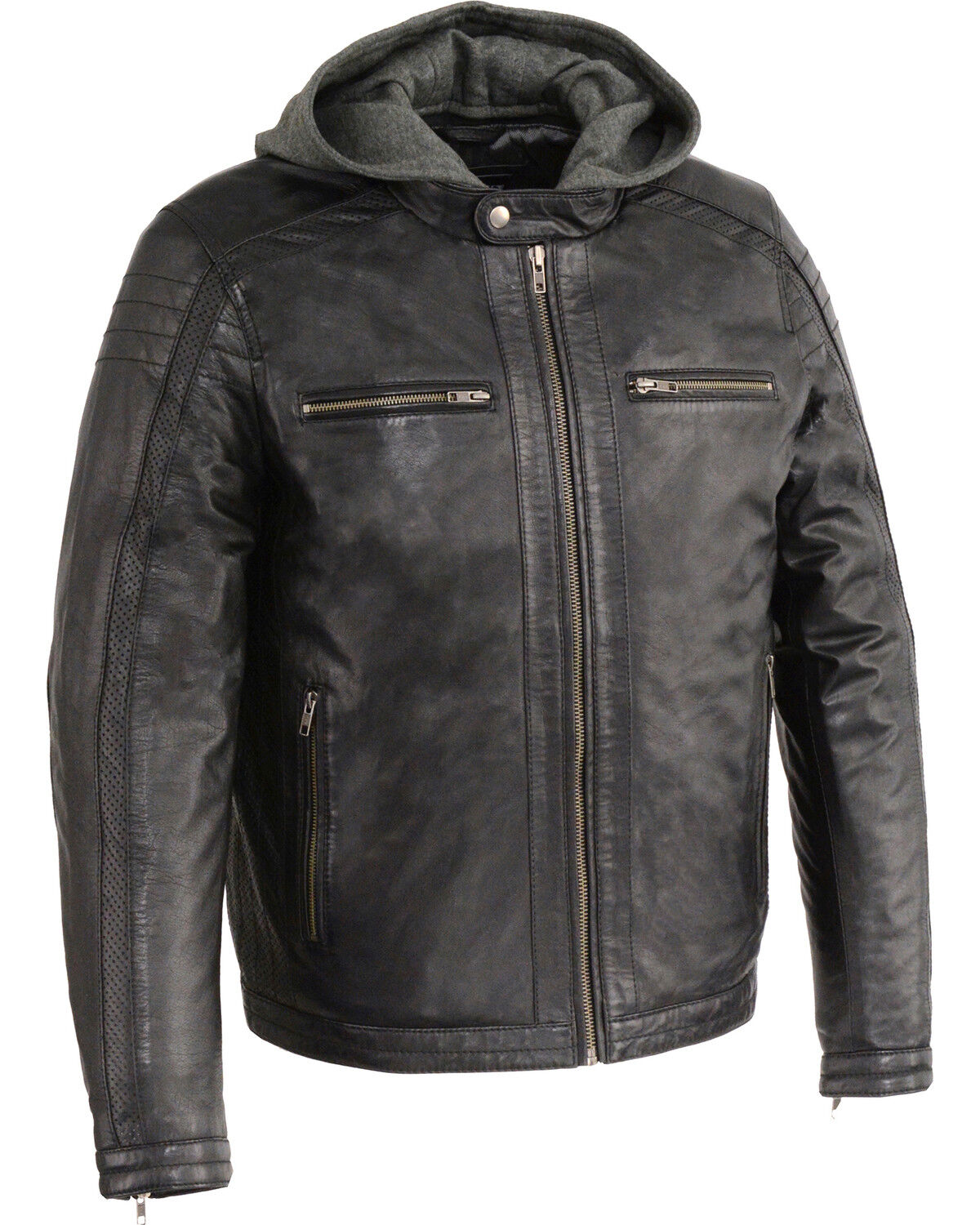 Image #1 - Milwaukee Leather Men's Zipper Front Leather Jacket w/ Removable Hood, Black, hi-res
