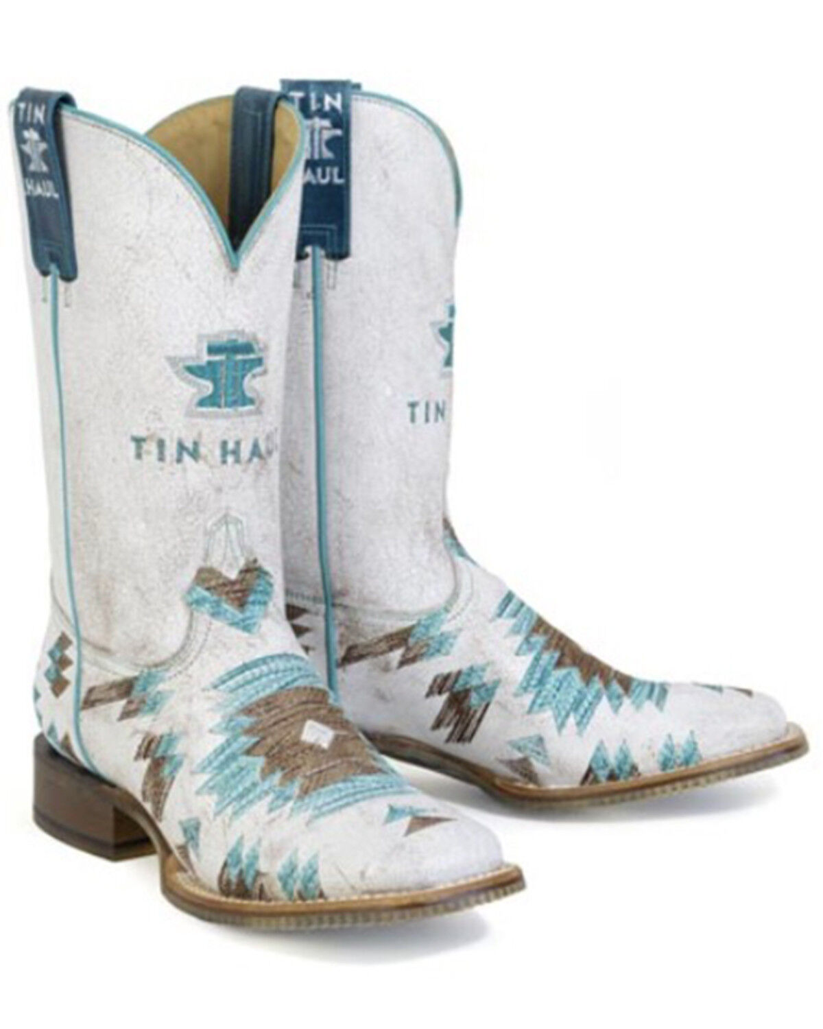 Tin Haul Women's Twisted Southwestern Print Western Boots - Broad Square Toe, White, hi-res