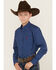 Image #2 - Cinch Boys' Geo Print Long Sleeve Button-Down Western Shirt , Royal Blue, hi-res