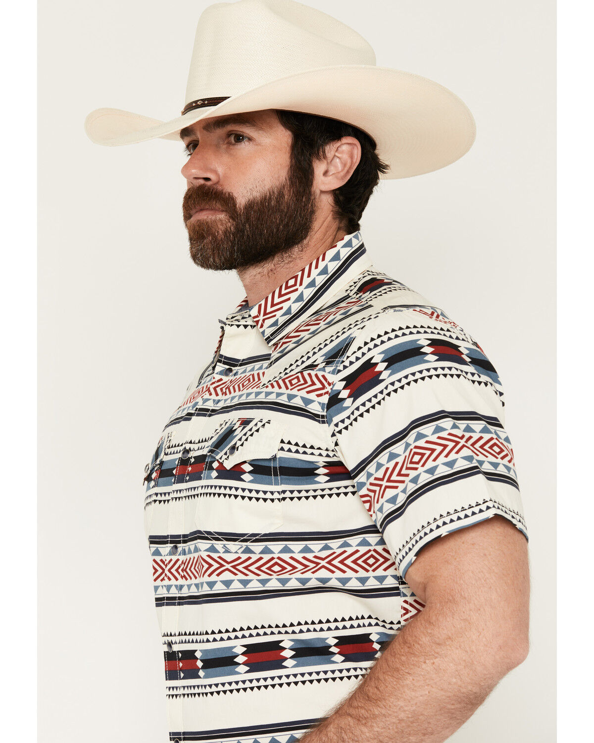Image #2 - Cody James Indian Summer Southwestern Print Short Sleeve Snap Western Shirt, Ivory, hi-res