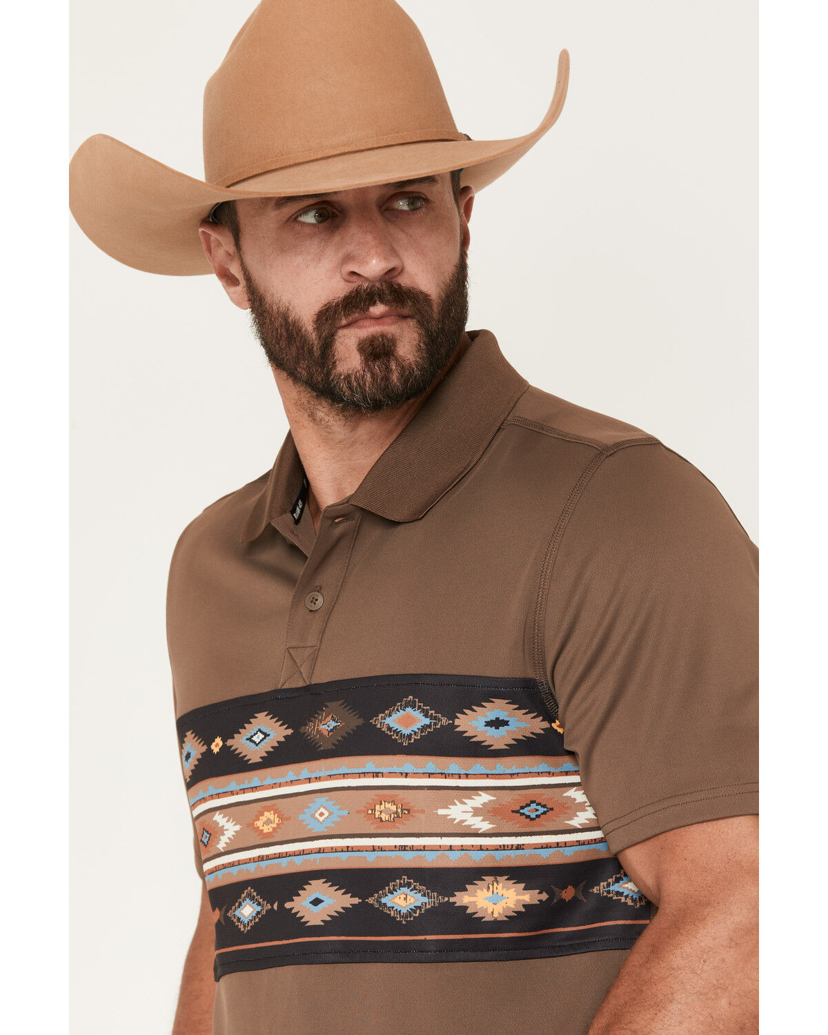 Image #2 - RANK 45&reg; Men's Sierra Noble Border Print Short Sleeve Button-Down Polo, Brown, hi-res