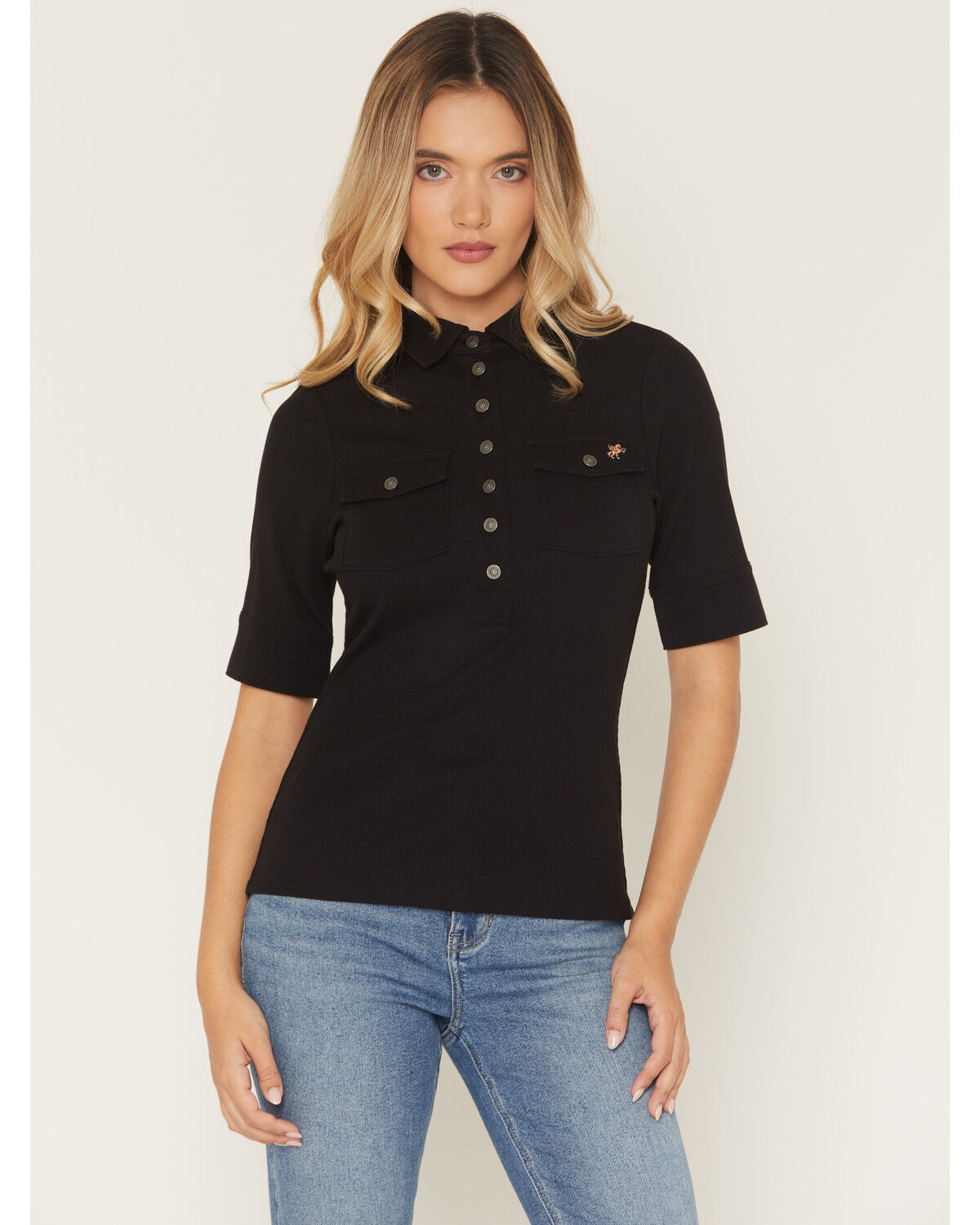 Image #1 - Idyllwind Women's Cora Knit Polo Shirt, Black, hi-res