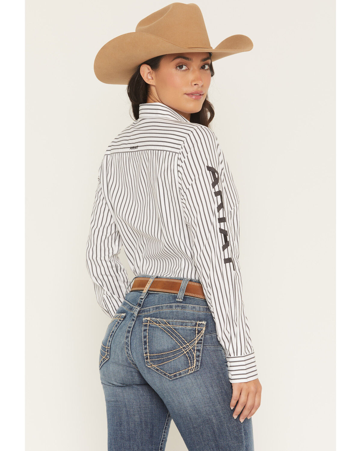 Image #4 - Ariat Women's Team Striped Long Sleeve Button-Down Stretch Western Shirt, Black/white, hi-res