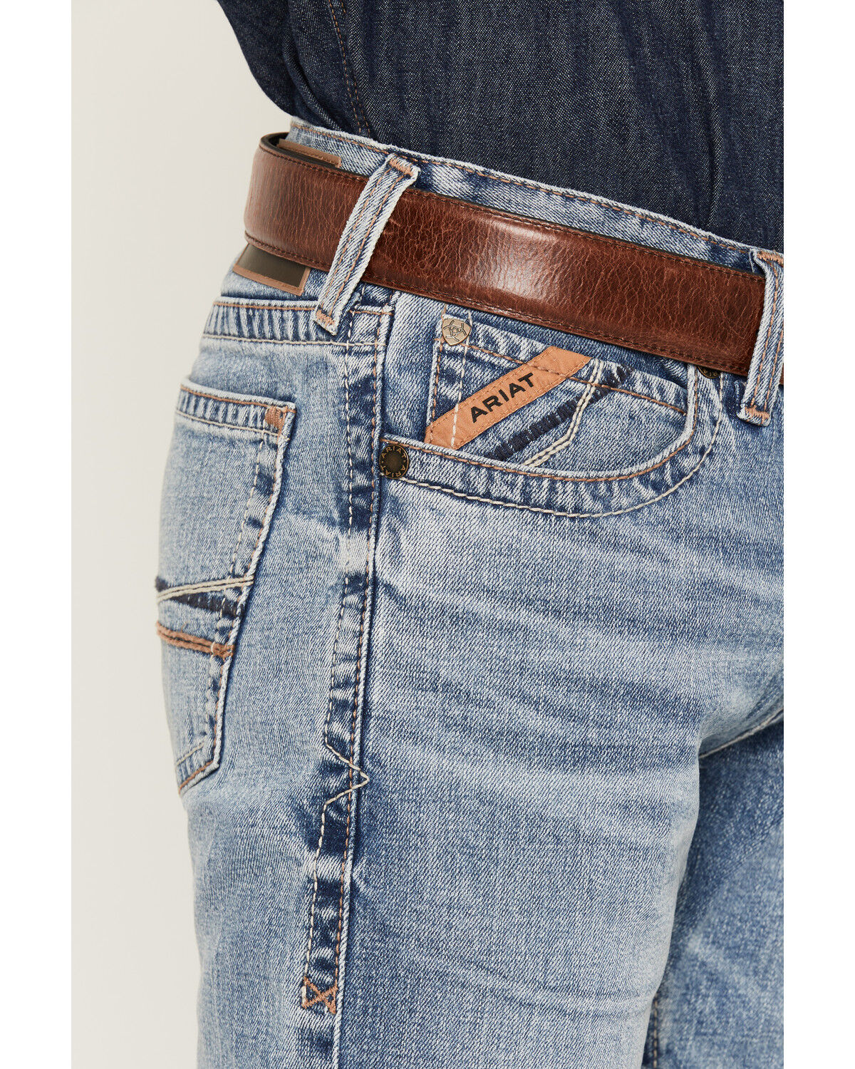 Image #2 - Ariat Men's M7 Emmett Acid Light Wash Slim Straight Stretch Denim Jeans, Light Wash, hi-res