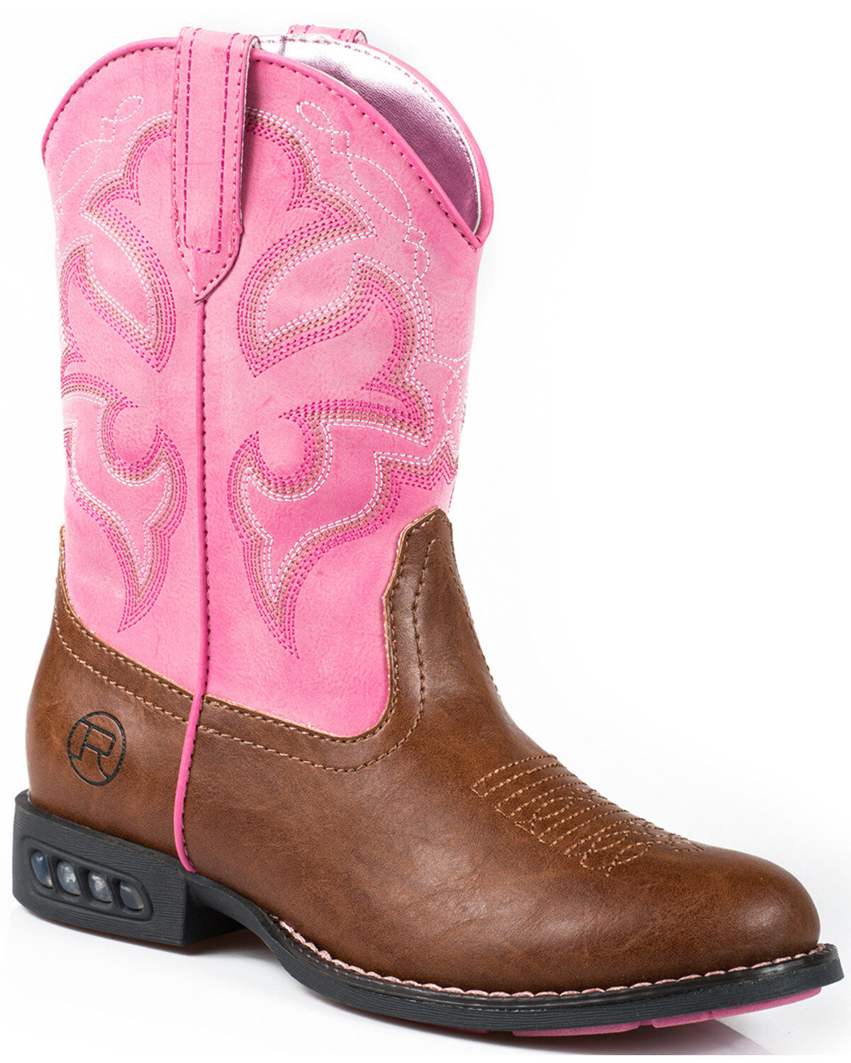 Roper Little Girls' Light-Up Western Boots - Round Toe, Tan, hi-res