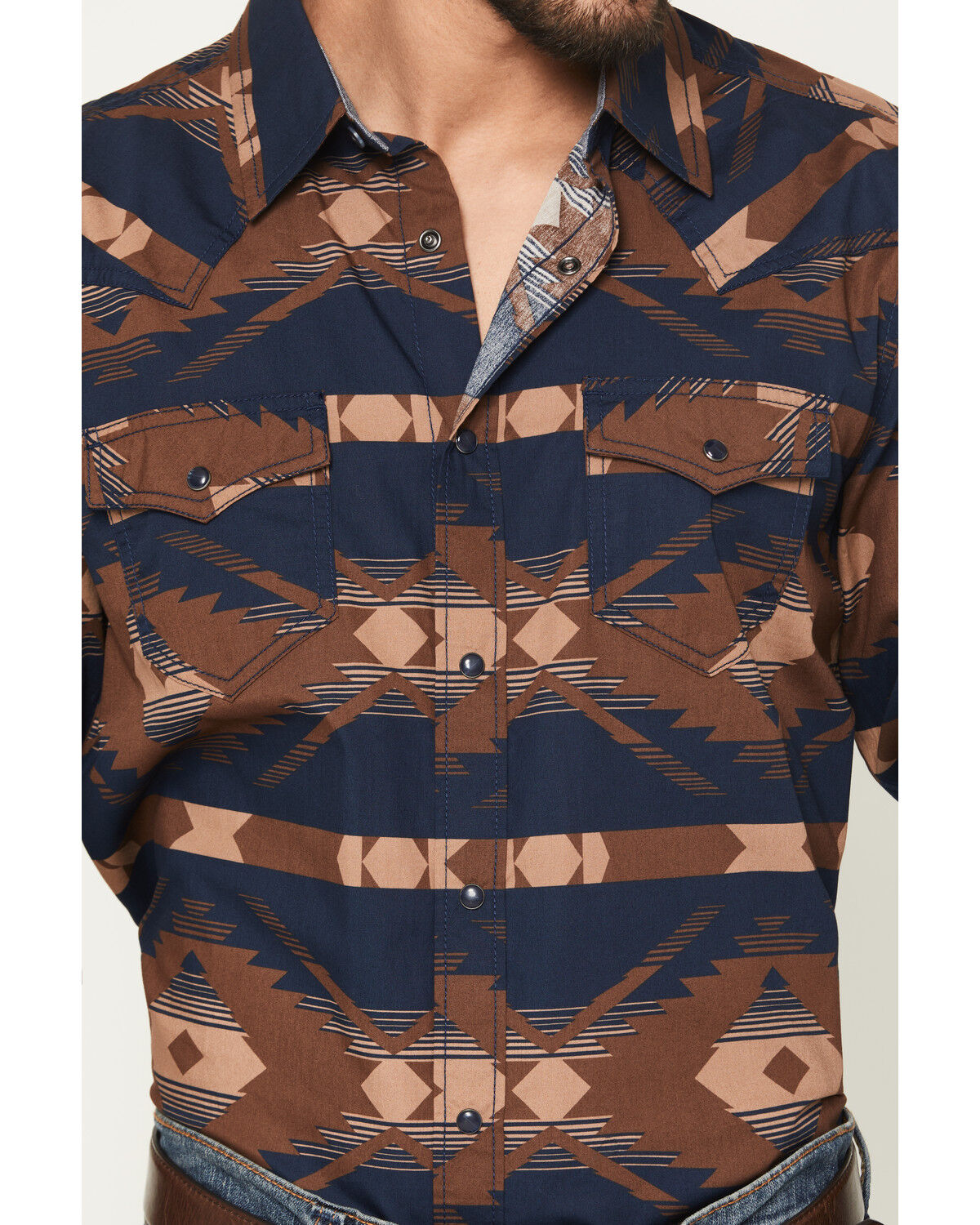 Image #3 - Cody James Men's Red River Range Southwestern Print Long Sleeve Snap Western Shirt, Burgundy, hi-res