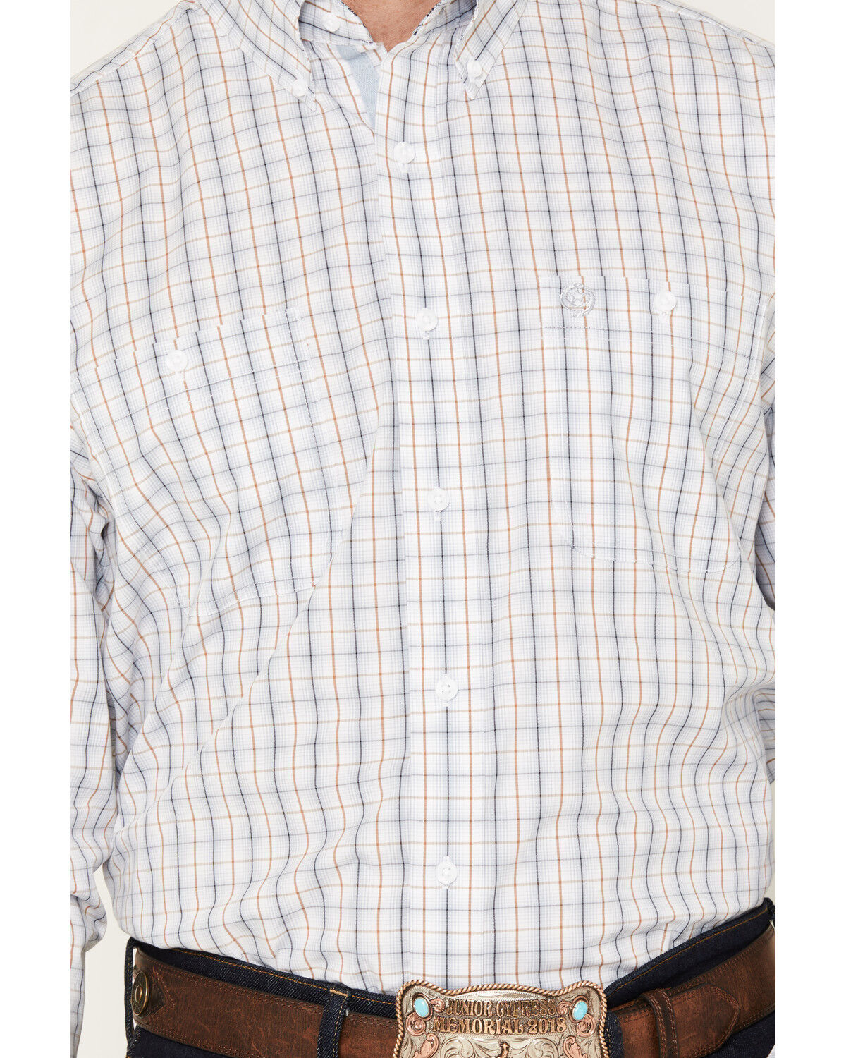 Image #3 - George Strait by Wrangler Men's Plaid Print Long Sleeve Button-Down Stretch Western Shirt, White, hi-res