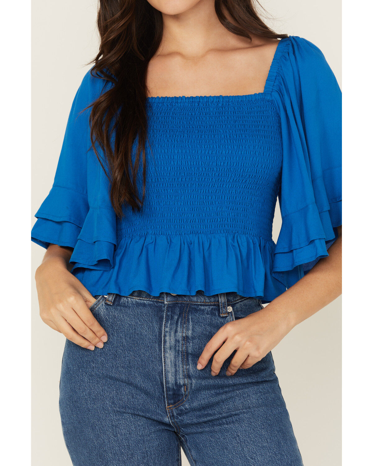 Image #3 - Shyanne Women's Ruffle Sleeve Top, Medium Blue, hi-res
