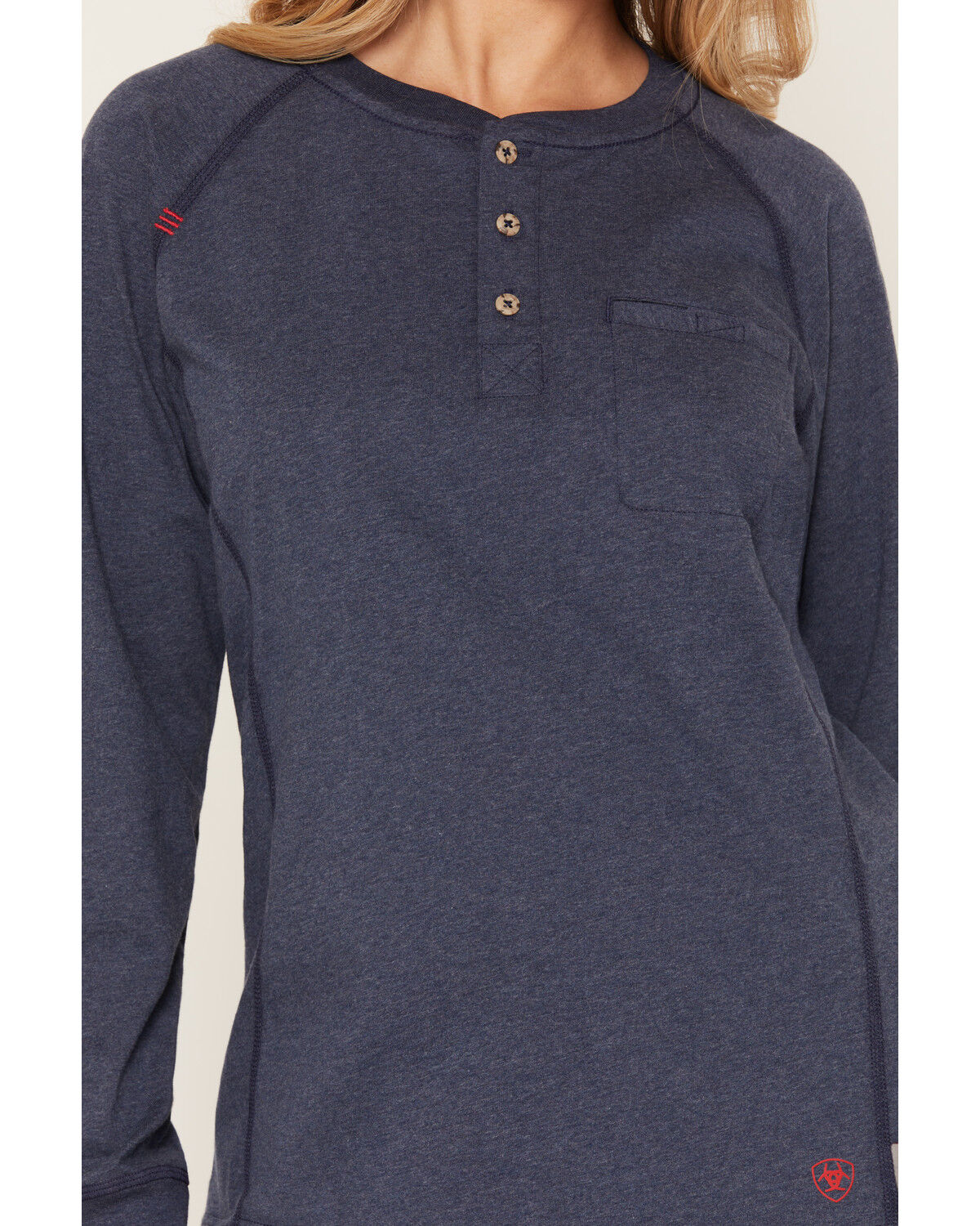 Image #3 - Ariat Women's FR Air Henley Long Sleeve Work Shirt, Navy, hi-res