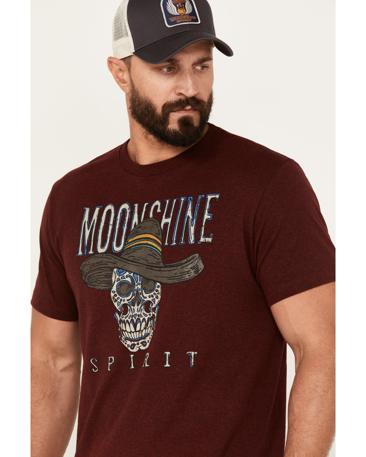 Image #2 - Moonshine Spirit&reg; Men's Sombrero Skull Short Sleeve Graphic T-Shirt, Burgundy, hi-res