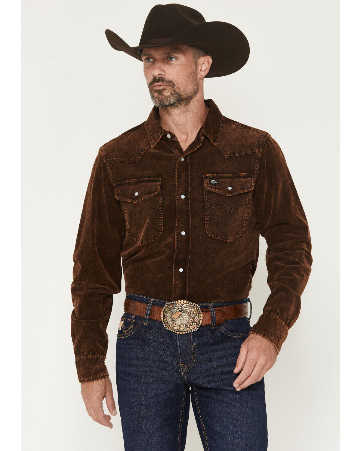 Image #1 - Kimes Ranch Men's Catalina Corduroy Long Sleeve Snap Western Shirt, Dark Brown, hi-res