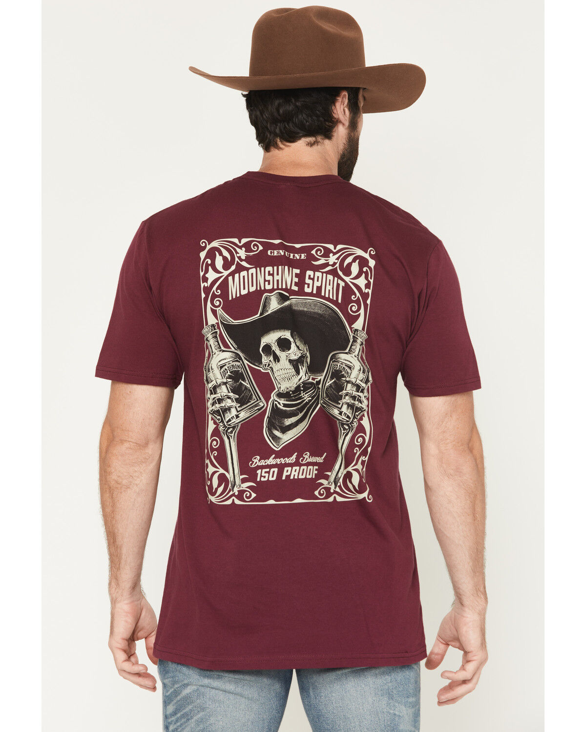 Moonshine Spirit&reg; Men's Backwoods Skeleton Short Sleeve Graphic T-Shirt, Burgundy, hi-res