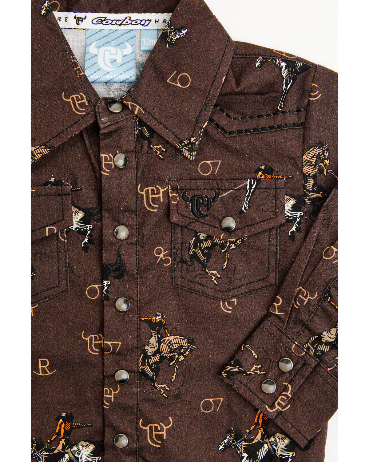 Image #2 - Cowboy Hardware Infant Boys' Bronc Print Long Sleeve Snap Onesie, Dark Brown, hi-res